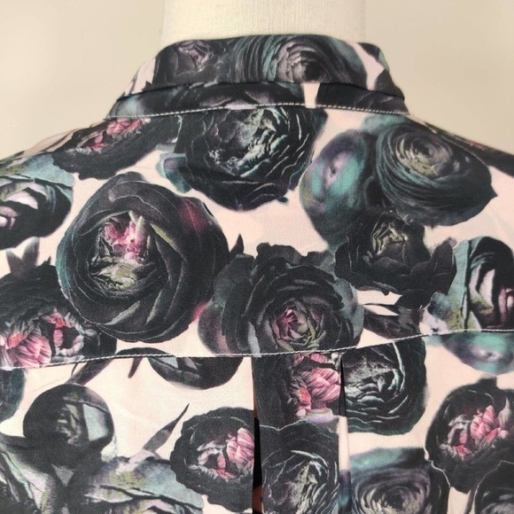 Dylan Gray Floral Silk Shirt Blouse Moody Roses Dark Romance Goth - Picture 10 of 11